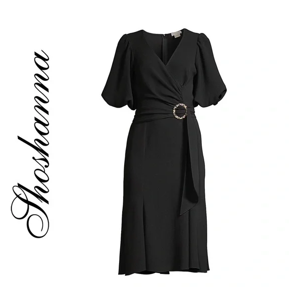 Shoshanna Esmeralda Puff-Sleeve Crepe Dress in Jet Black sz 2 NWT - Picture 16 of 16